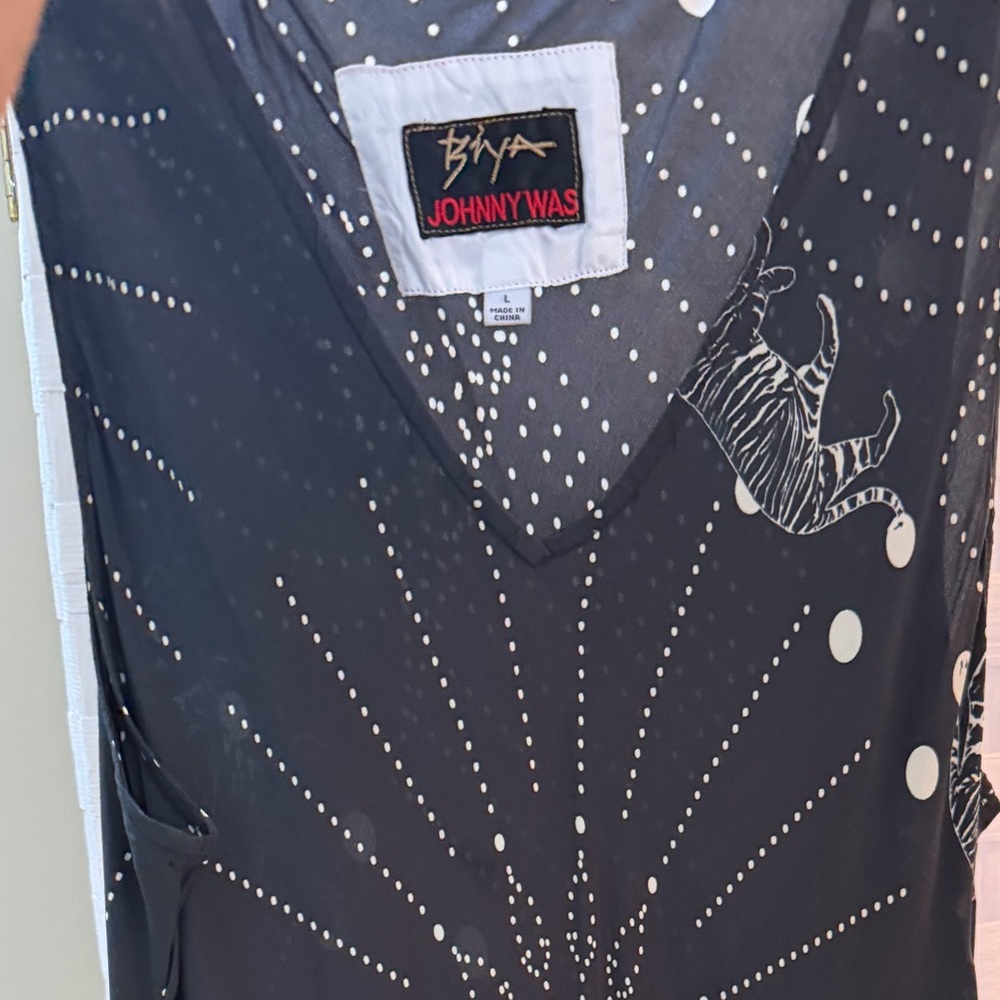 Johnny Was BIYA Black Silk Rea Dress with tiger graphics - sleeveless on Sale!! - Picture 2 of 13